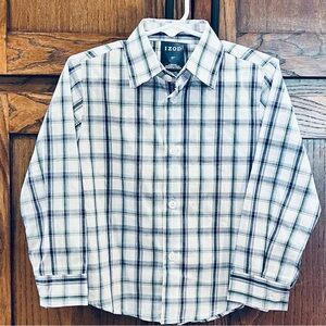 Izod Boys Shirt Size 3T Blue Green White Plaid Button Up Long Sleeve Shirt